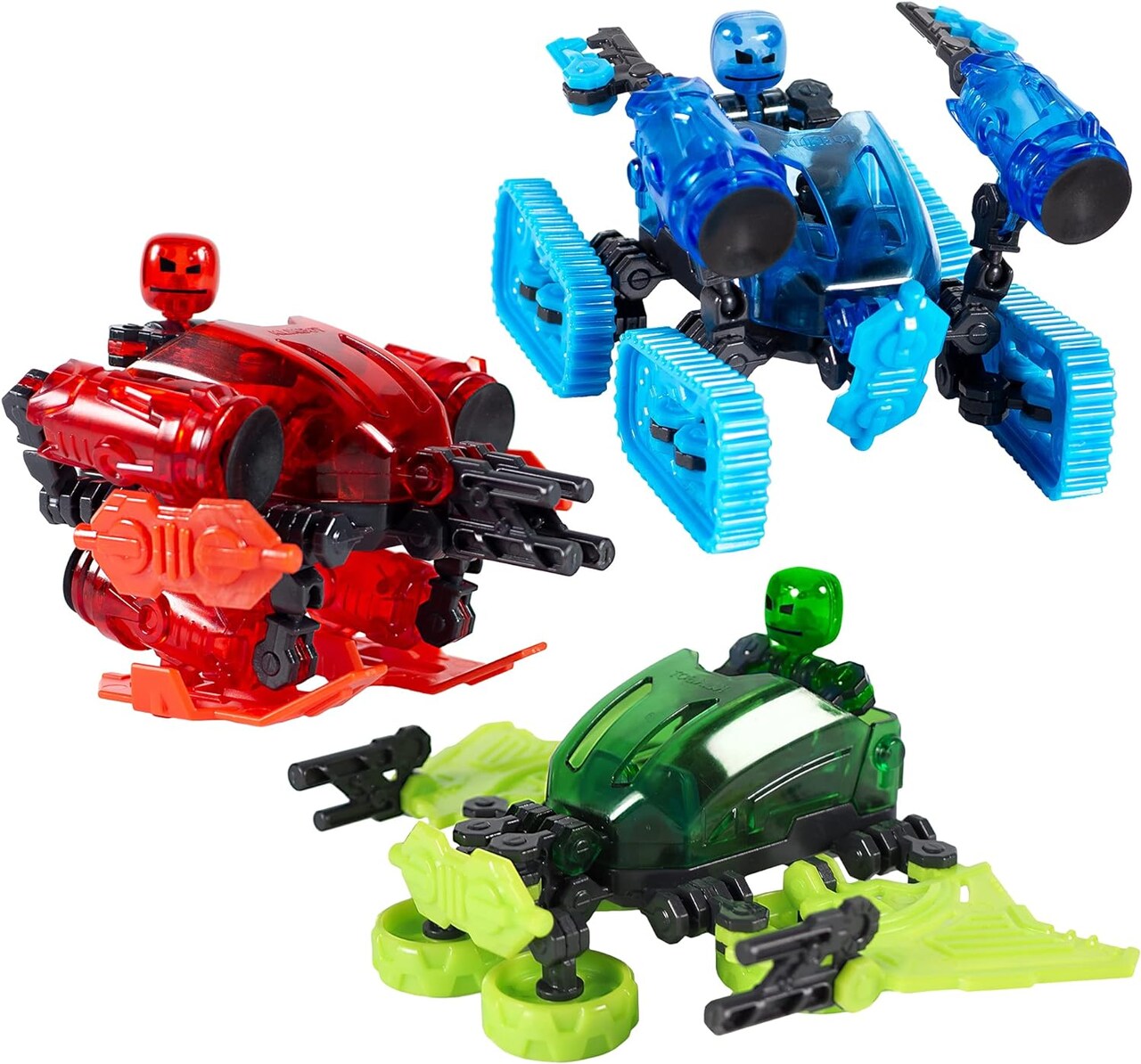 KlikBot Megabots - Pack of Three - Green, Blue, and Red - Toy Figures with Unique Accessories - For Kids 8 and Up